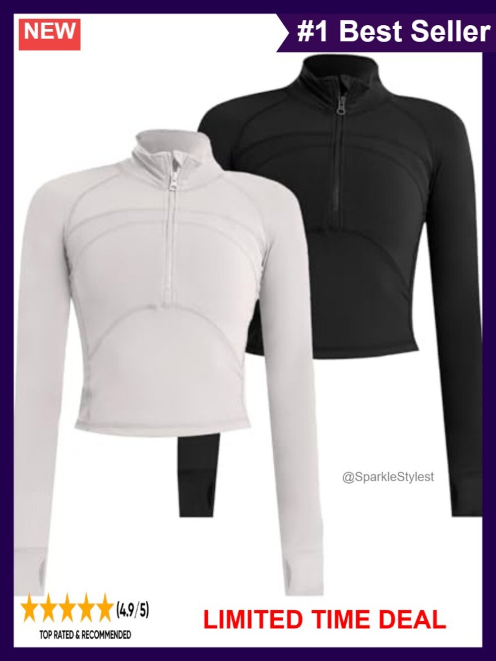 Crop Quarter Zip Pullover Women Workout Yoga Running Top Thumbholes